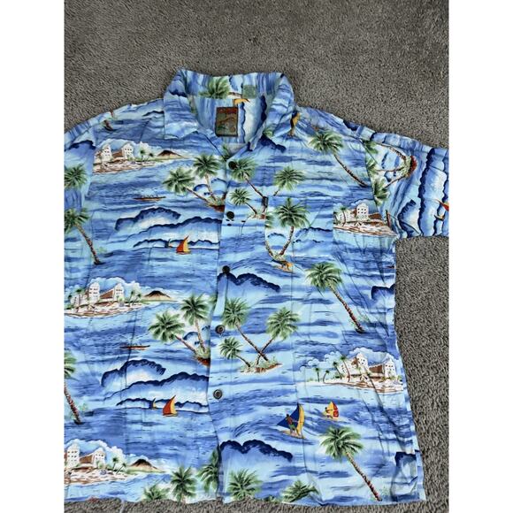 Vintage Pineapple Connections Shirt Mens Large Blue Rayon Hawaiian Aloha 90s - Picture 3 of 11
